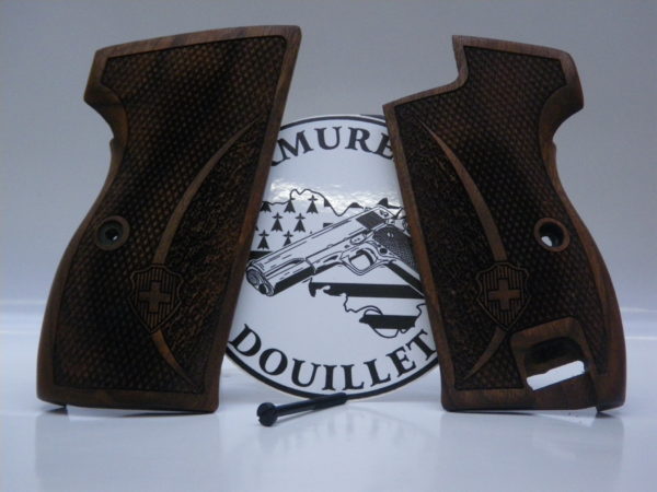 Plaquettes bois quadrillées et texturées avec croix Suisse pour pistolet SIG P210 avec grenadière