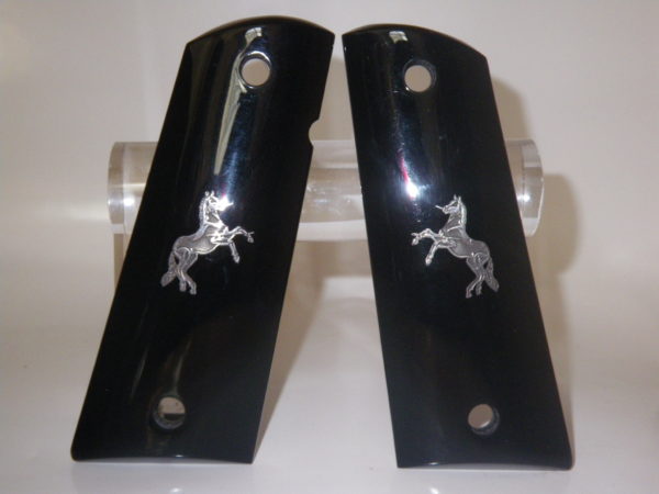 Plaquettes Noir insert Argent Cheval Cabré  pour pistolet type Colt 1911