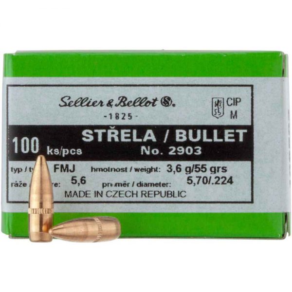 Ogives Sellier Bellot Calibre 223 55 grains FMJ