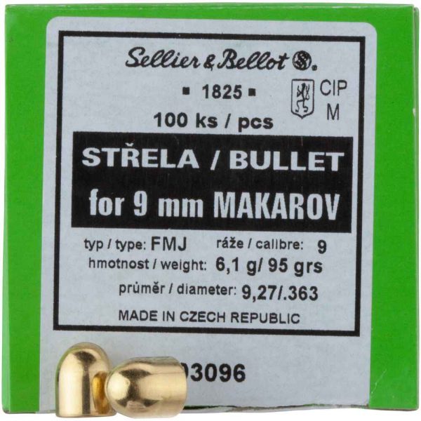 Ogives Sellier Bellot Calibre 9mm Makarov  FMJ 95 grains  (103096)
