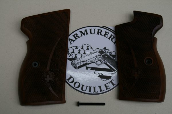 Plaquettes bois quadrillées croix Suisse pour pistolet Sig P210