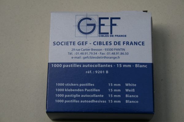 pastilles, gommettes autocollantes 15mm blanches/1000