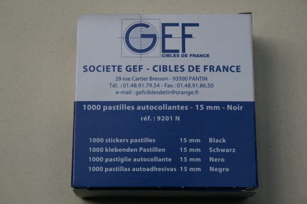 pastilles, gommettes autocollantes 15mm noires/1000