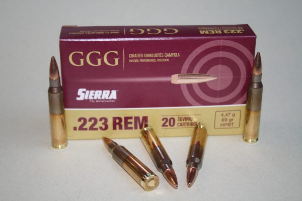 Munitions GGG cal .223 Rem 69 grs ogives Sierra HPBT (boite de 20)