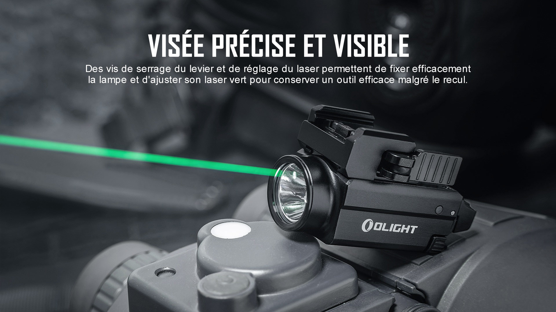 Lampe Tactique OLIGHT Baldr S - 800 Lumens Avec Pointeur Vert - Rail Réglable GL/Picatinny - Pour Arme De Chasse Ou Défense