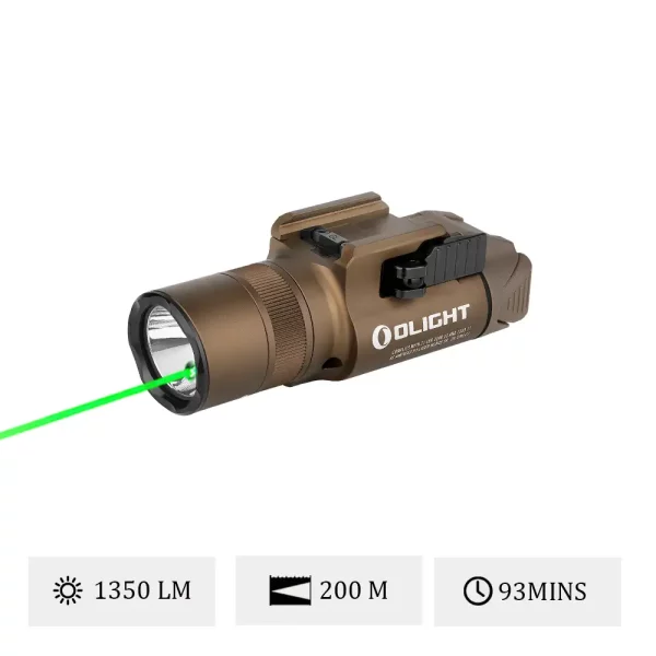 Olight Baldr Pro R - Lampe Tactique FDE 1913 GL Avec Laser Vert & 1350 lumens LED