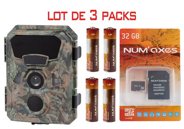 Pack 3  Pièges photographique PIE1066 + 3x4 piles AA LR6 + 3 cartes mémoire 32 Gb