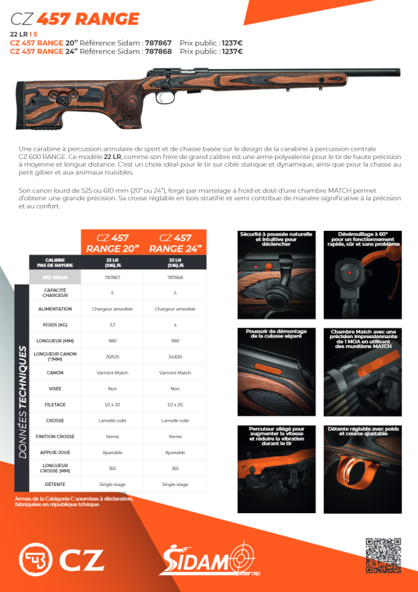 Carabine CZ 457 RANGE  cal 22 Lr 20 POUCES – Image 2