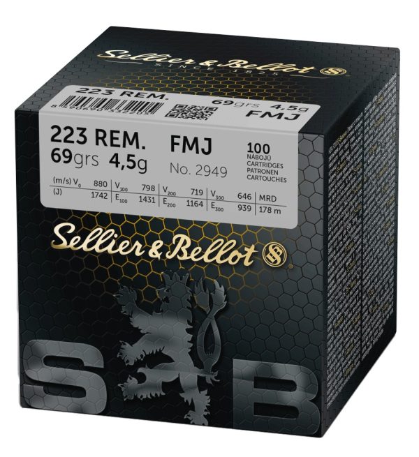 Cartouches Sellier Bellot 223 rem FMJ VRAC x100 69gr 4.5g