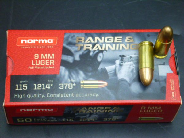 Munitions NORMA Range Training cal 9 x 19 FMJ 115 grs par 50