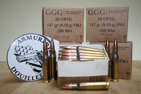 100 Munitions GGG .308 winch FMJ  9.55 g (147 grs) (lot de 5 boites)