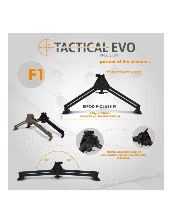 Bipied Tactical-Evo F-Class F1 3,5-8" NOIR (fixation WEAVER) – Image 2
