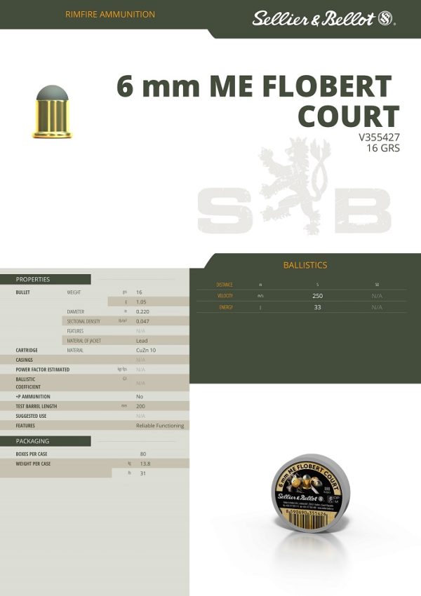 100 Sellier & Bellot calibre 6 mm Flobert Court – Image 3